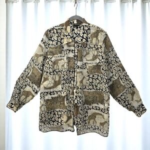 Valentina Woman Animal Print Blouse Safari Giraffe Leopard One Size Button‎ Down